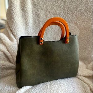 GreenJoy Susan Angie Vintage Satchel Bag w/Wood Handle